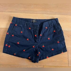 J. Crew Womens Chini Navy Shorts with Cherry Embroidery size 12